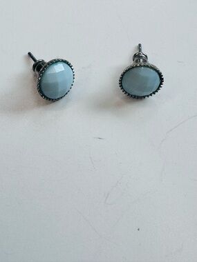 Light Blue Faceted Round Stud Earrings - Women Jewelry